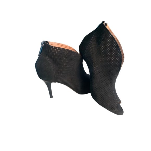 Badura Black openwork peep-toe ankle boots made of suede - Picture 1 of 12